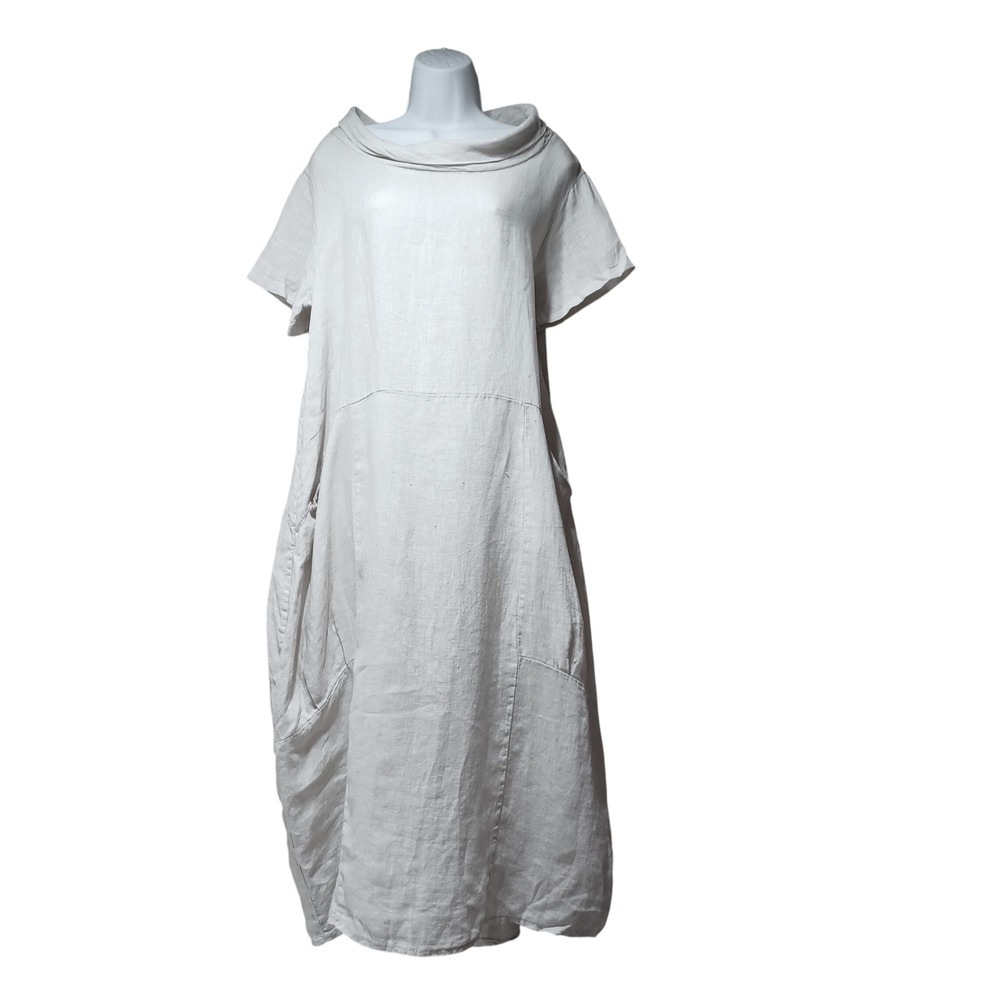 Klasiks Italy Womens S Linen Midi Dress Tan Natural Relaxed Lagenlook Minimalist